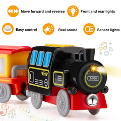 Lemonkids locomotive carriage with flashing lights enhances storytelling during play.