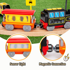 Lemonkids battery-powered locomotive includes realistic sound and headlight effects.