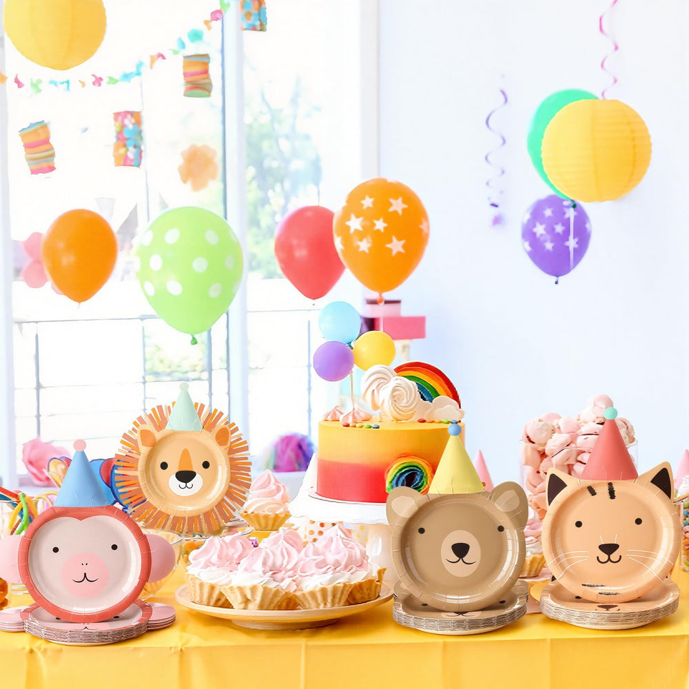 LemonRoad jungle animals plates set enhances safari party decor and serving options.