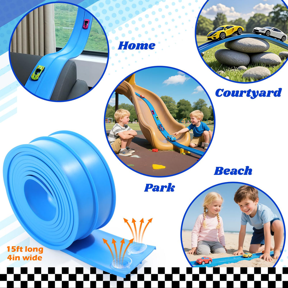 Lemostaar diecast 1-64 compatibility lets real cars zoom on flexible tracks.
