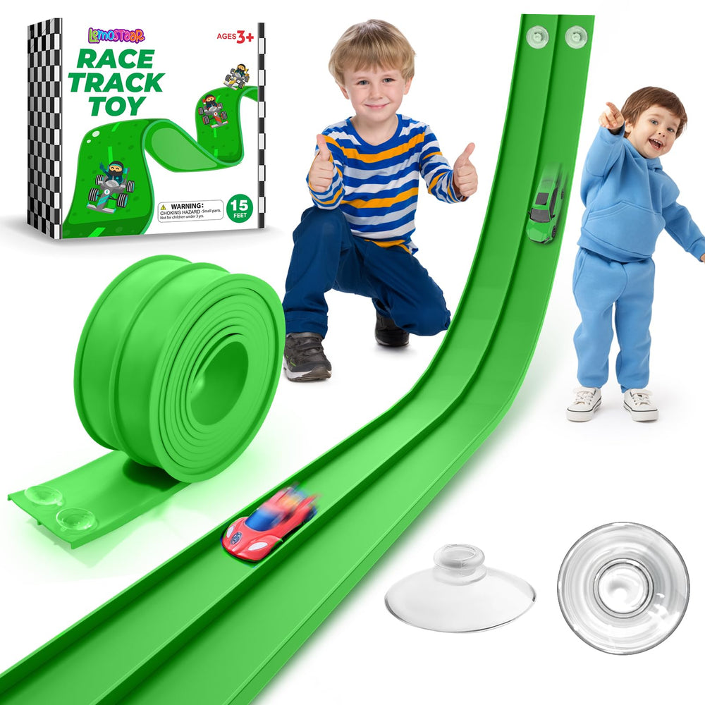 Lemostaar flexible race track 15ft in action enables custom, multi-turn layouts.