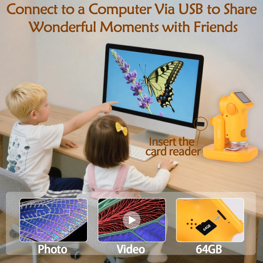 LENGTOUQ 1600X kids microscope with detachable base and lanyard for portable use.