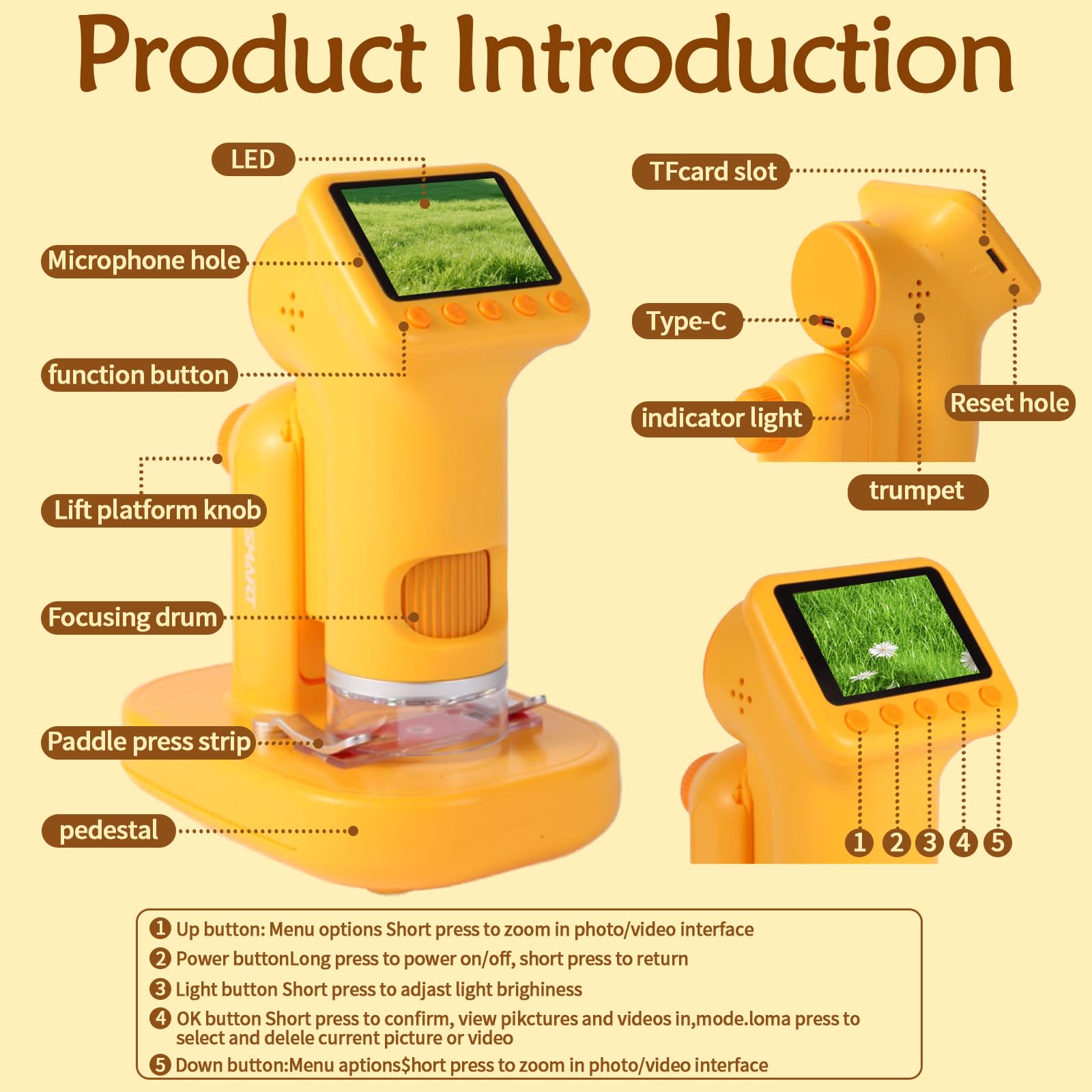 LENGTOUQ 1600X kids microscope supports outdoor learning and on-the-go exploration.