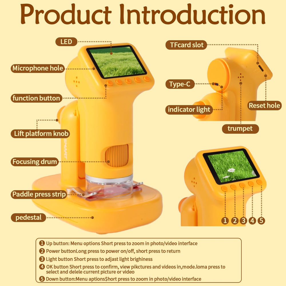 LENGTOUQ 1600X kids microscope supports outdoor learning and on-the-go exploration.