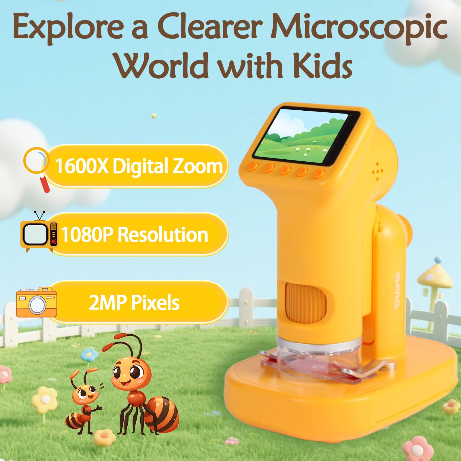 LENGTOUQ 1600X kids microscope photo and video function captures images and videos for easy sharing.