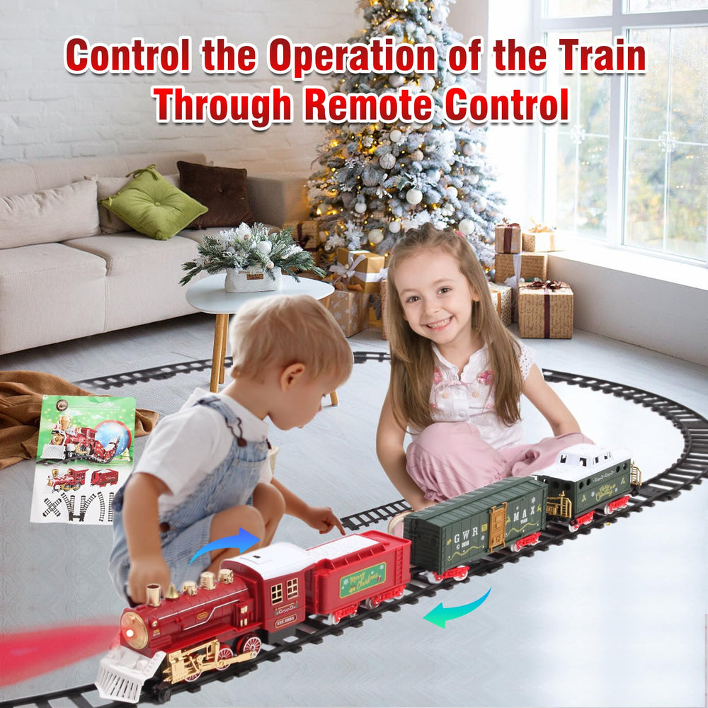LENGTOUQ locomotive with lights and smoke visible, engaging sensory play.