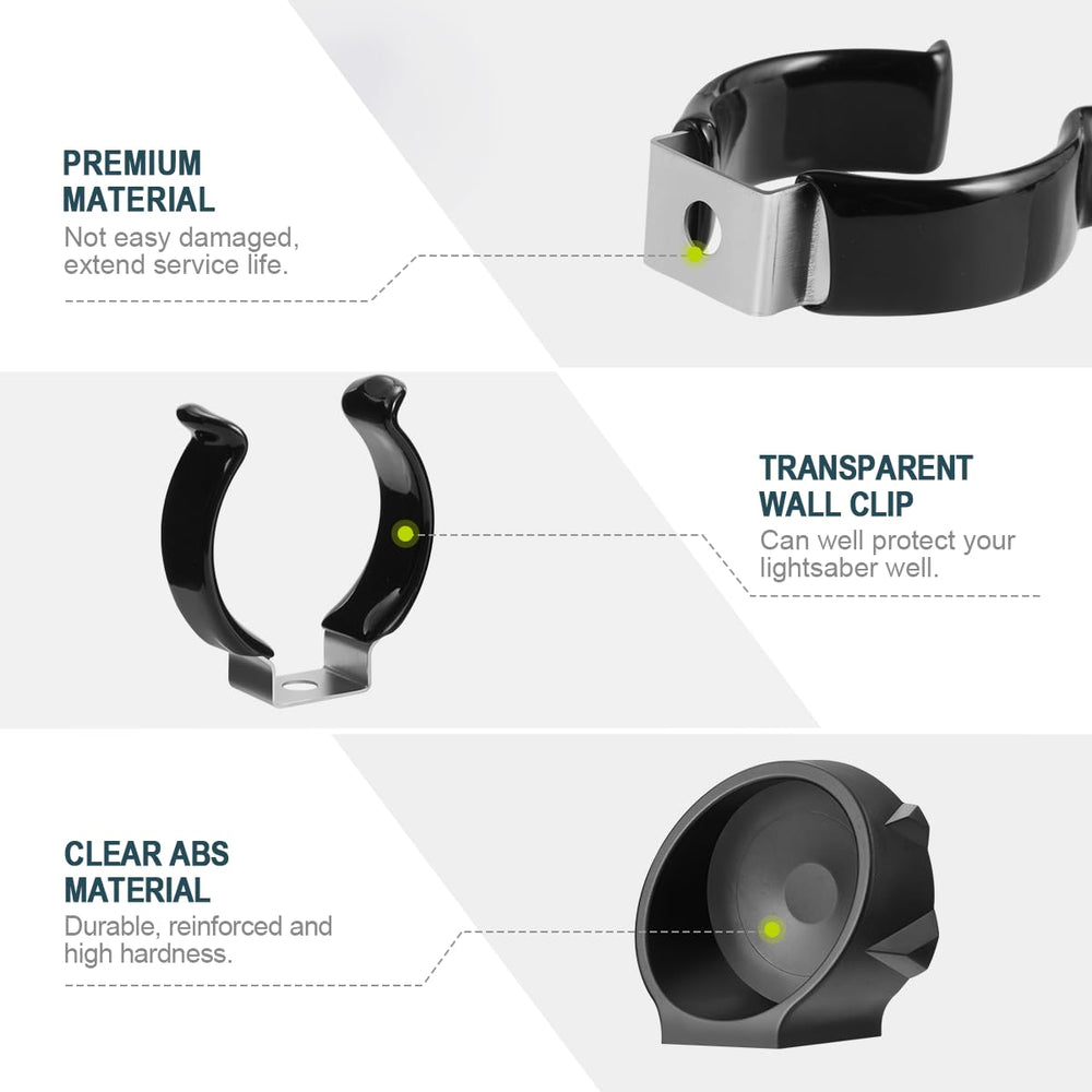 Lenink vertical clips and slide plates securely hold hilts for a neat display