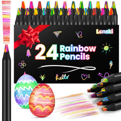 Lenski 24-color rainbow pencils front view for vibrant kids' art projects.