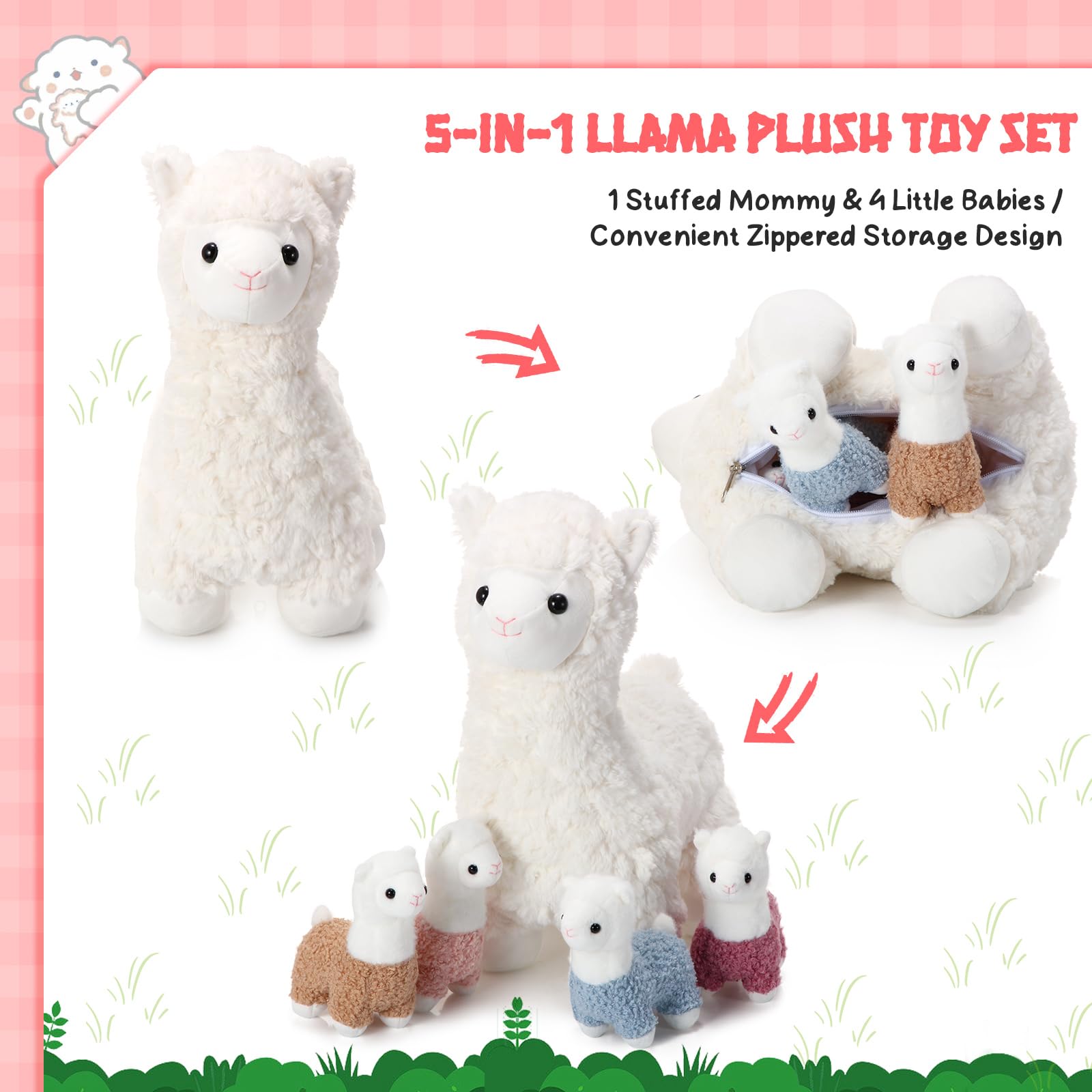 Lenwen four-baby llamas plush set, compact pals for playtime stories.
