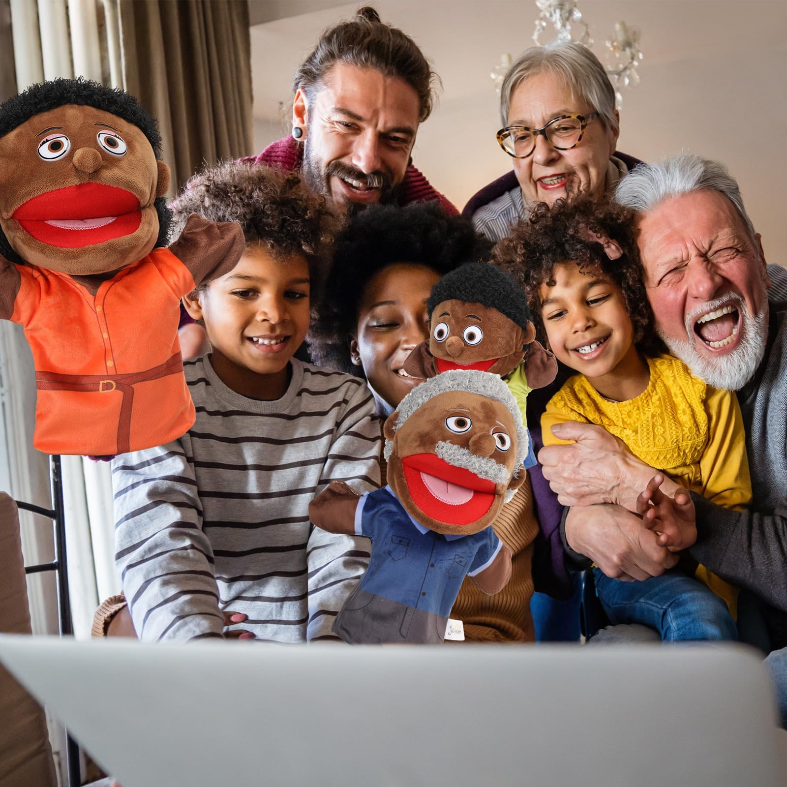 Lenwen daughter puppet helps children explore empathy through family character stories.