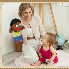 Lenwen 6 Pcs Family Hand Puppet Set in action for play-based learning.