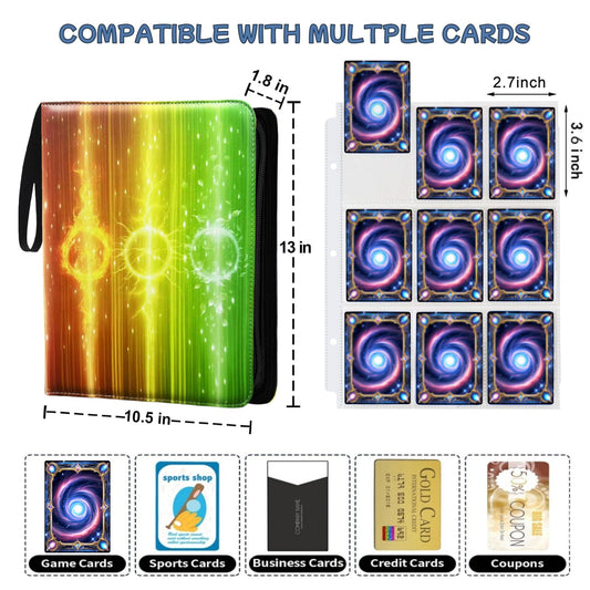 Leogi 900-card capacity binder safely stores trading cards for travel.