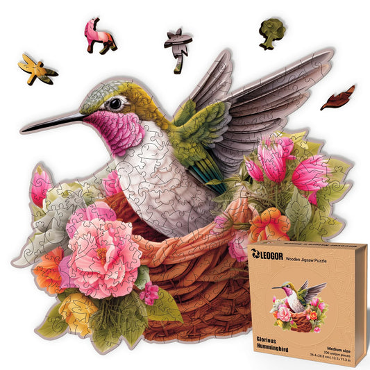 LEOGOR hummingbird puzzle-200 pieces with vibrant bird design for focused, relaxing evenings.