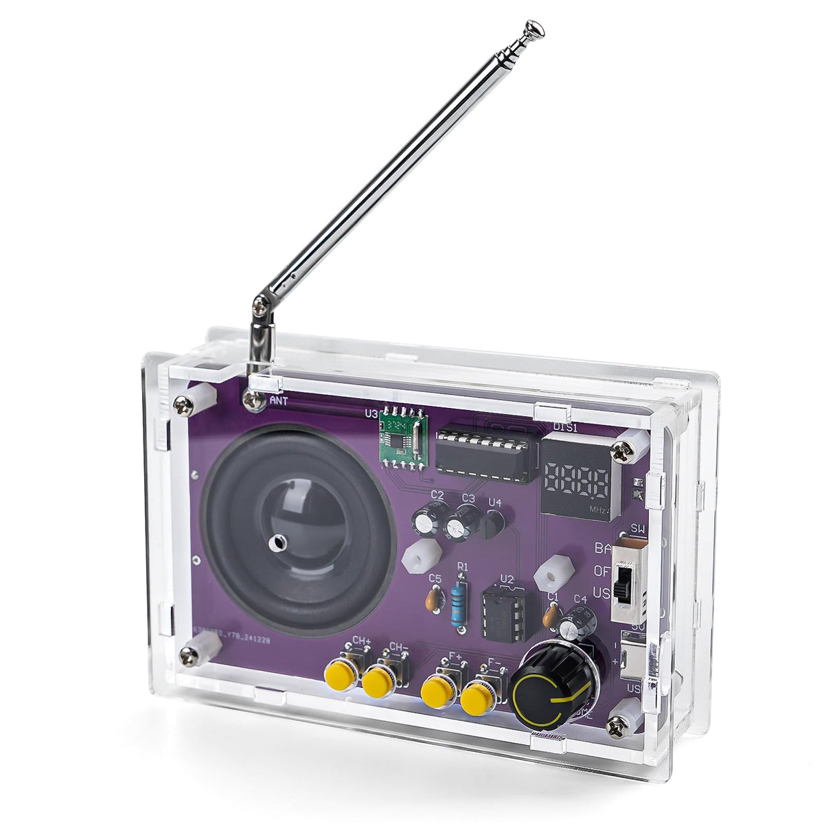 LEPANDA soldering radio kit contents laid out for beginner assembly