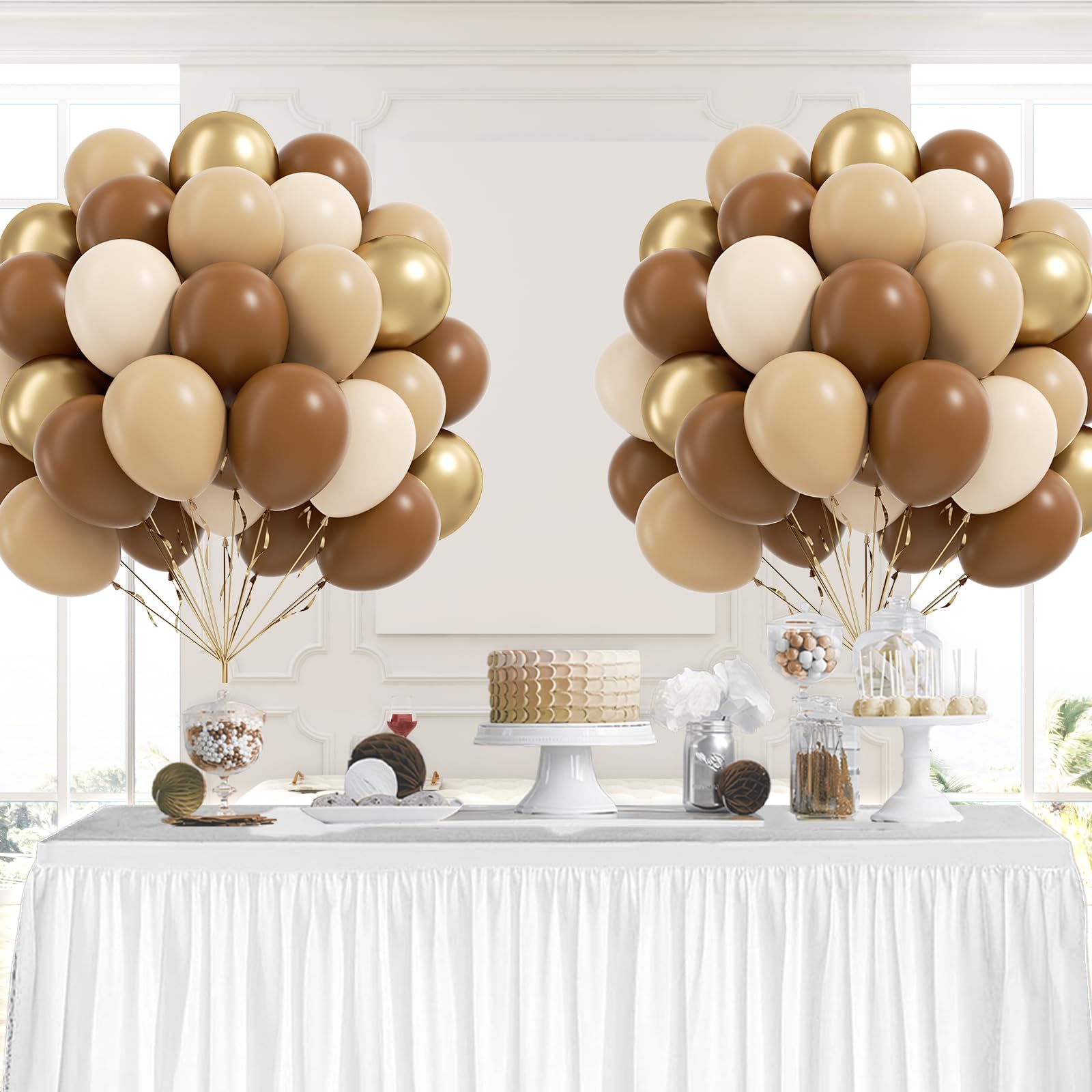 Leraqertra balloon display setup showcases a chic neutral theme for any celebration.