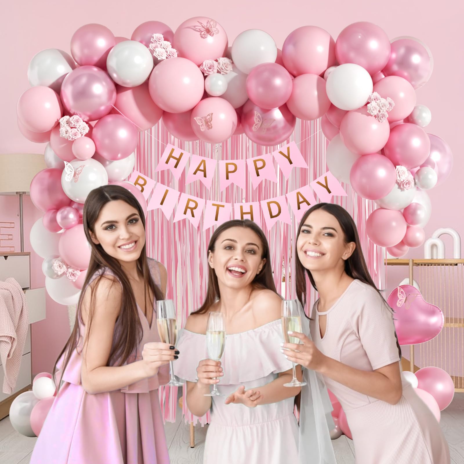 Leraqertra metallic pink balloons add a vibrant highlight
