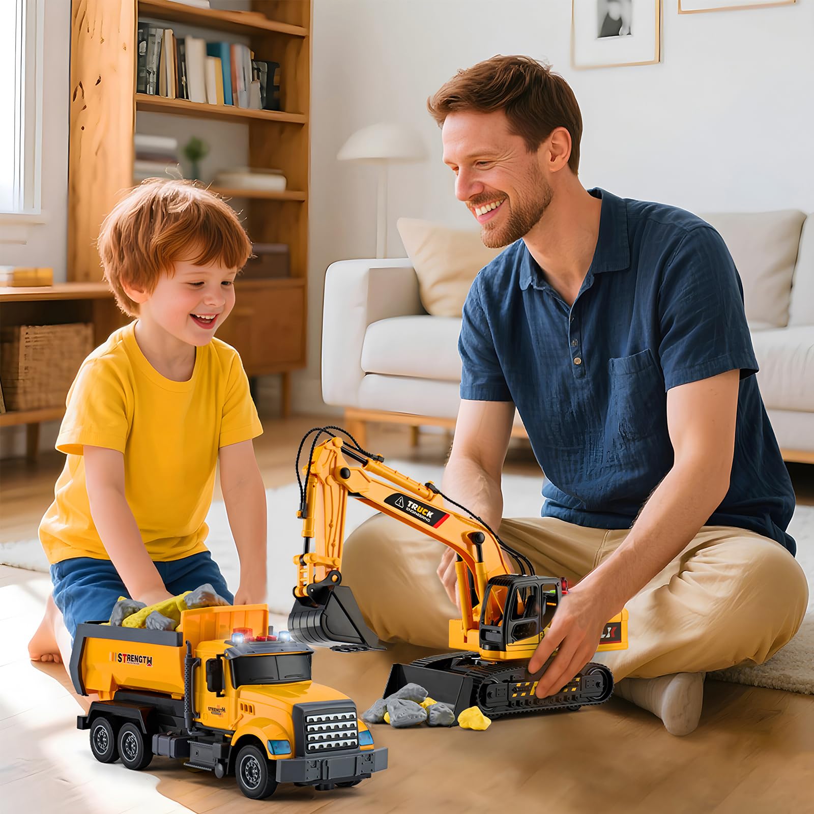 LerBao family play scene promotes bonding during construction playtime.