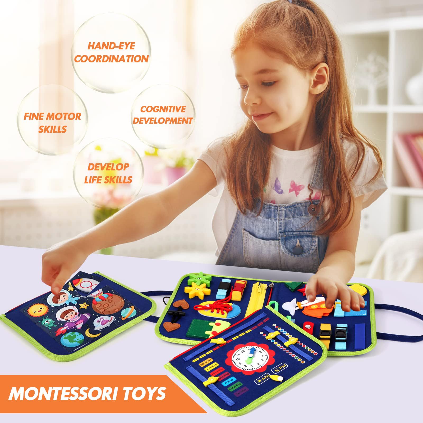 Lercaii Busy Board button section builds dexterity and hand-eye coordination.