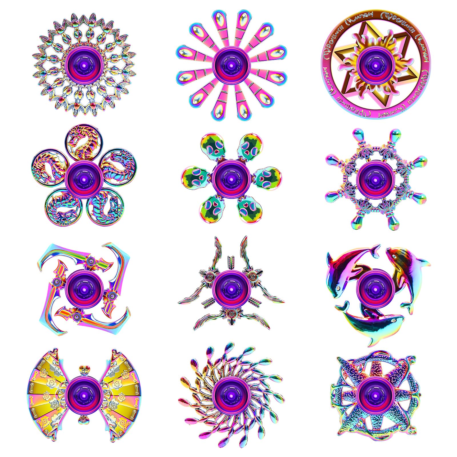 Lerifer 12-pack alloy fidget spinner variety shapes enhances focus during study.