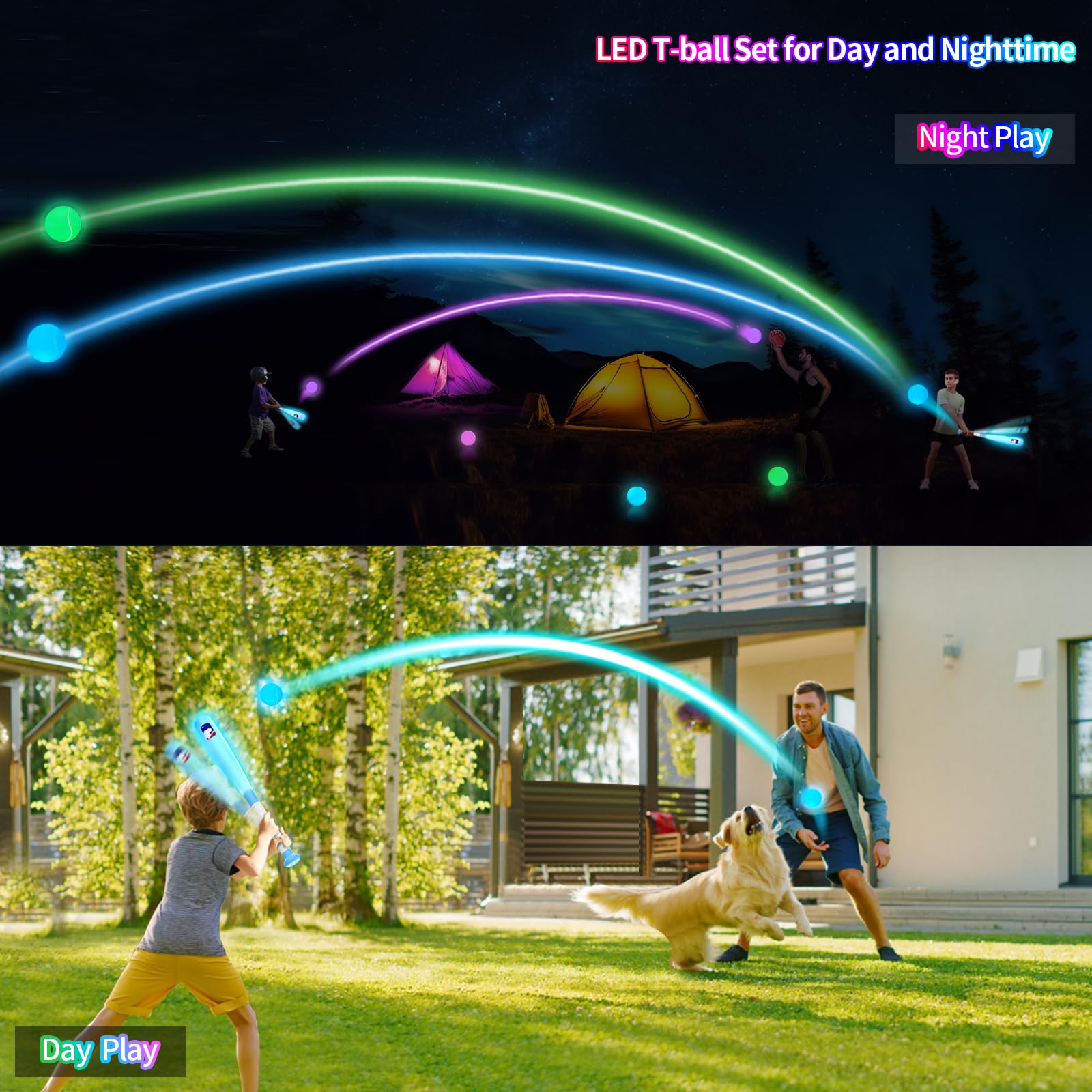 Leshein LED T-Ball set glowing balls brighten outdoor play.
