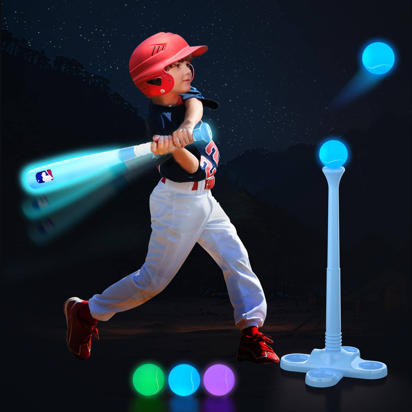 Leshein LED T-Ball set bat glow in the dark for nighttime practice.