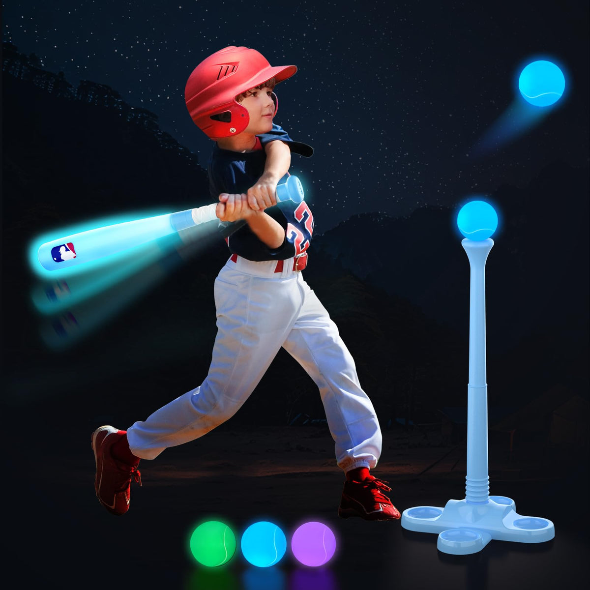 Leshein LED T-Ball set bat glow in the dark for nighttime practice.