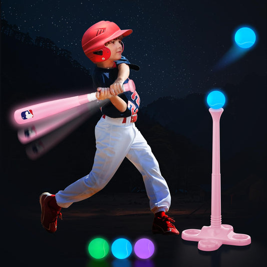 Leshein T Ball Set glow bat in hand for night play and safety