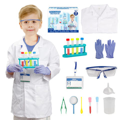 Lesheng space scientist coat worn by a child during pretend science play