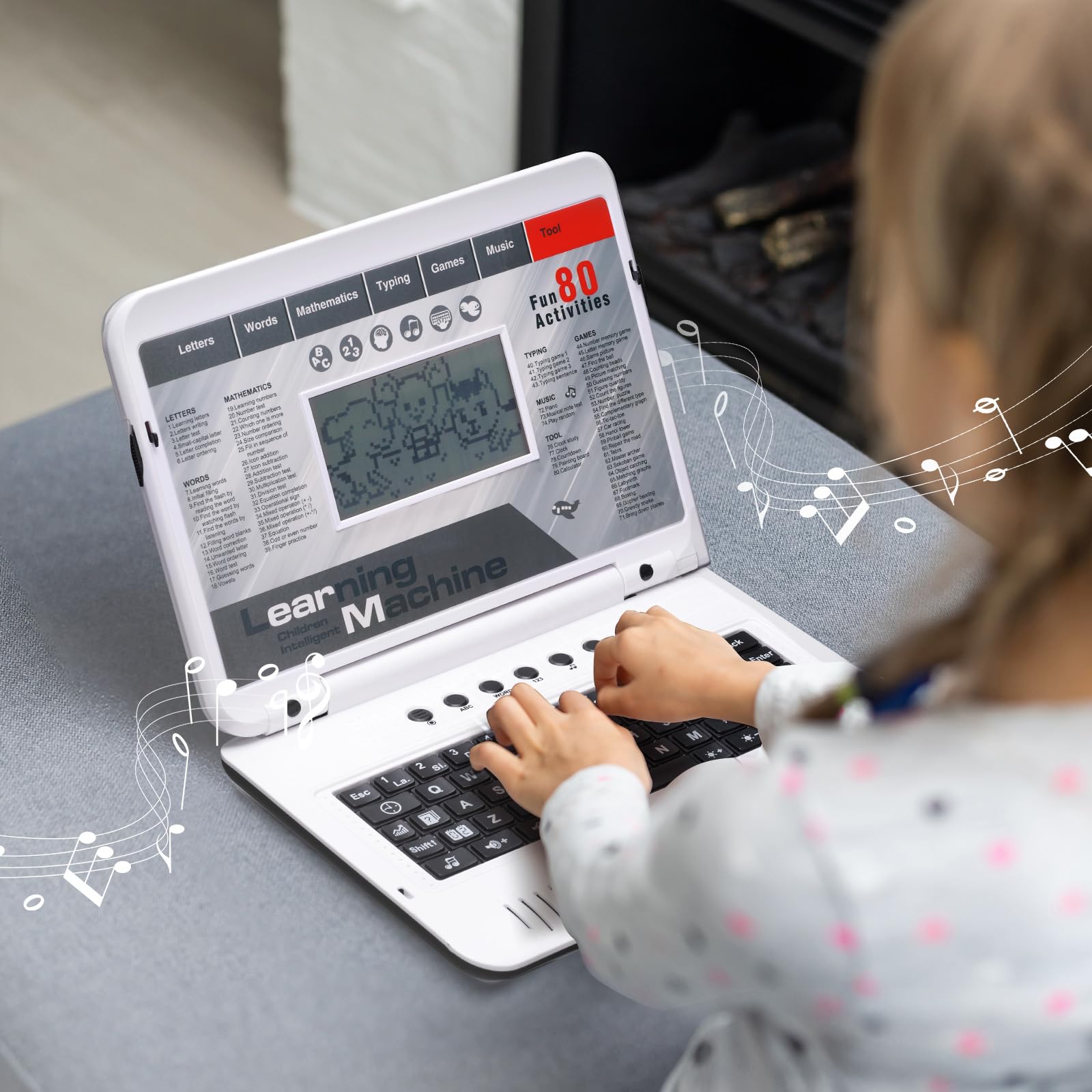 LESHITIAN Kids Laptop learning modes screen displaying alphabet and math activities