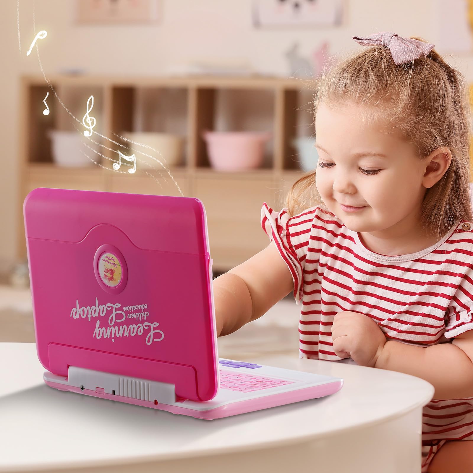 LESHITIAN Kids Laptop with mouse highlights realistic computer experience for fine motor skills.
