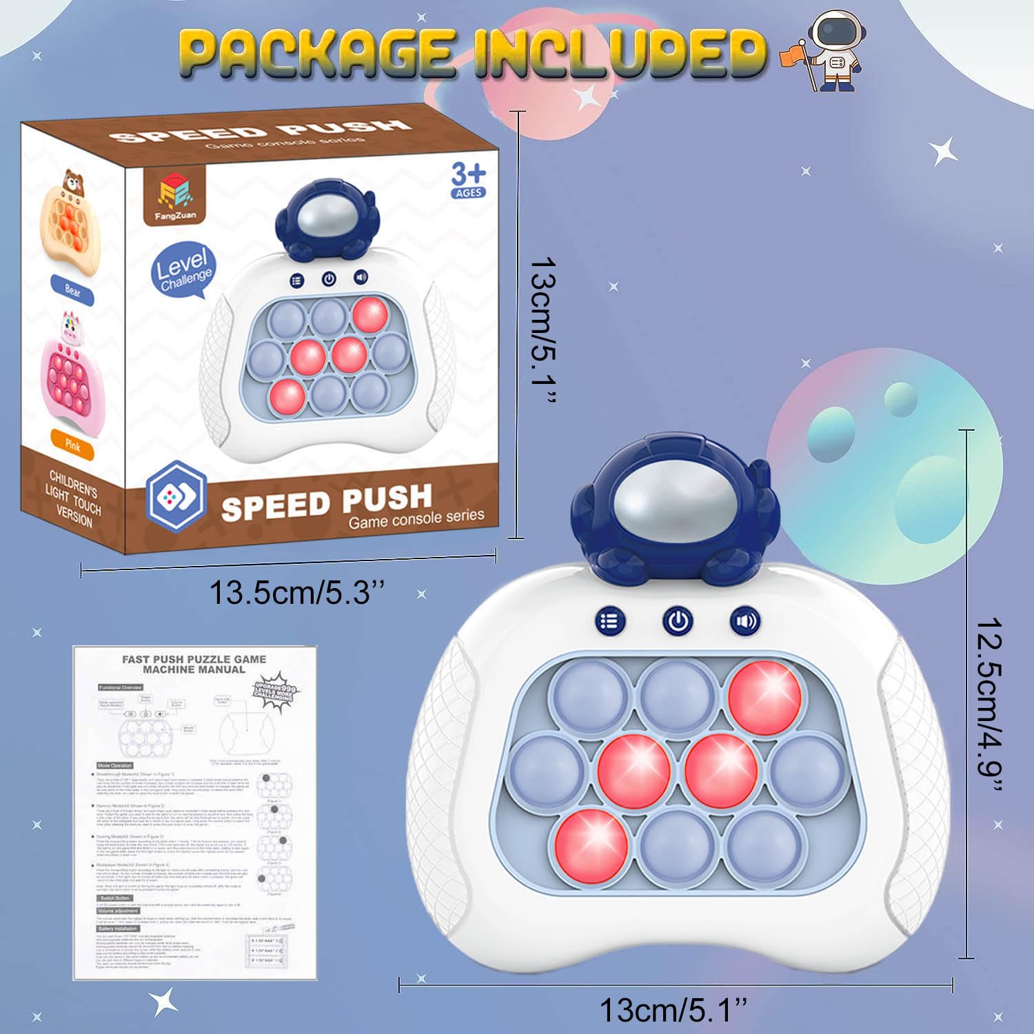 Lesipee Fast Push Game blue astronaut in-use on-the-go entertainment option