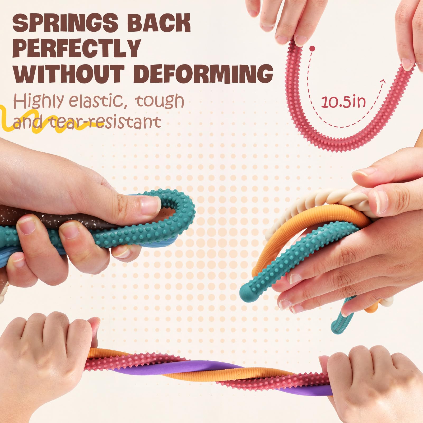 Lesong durable soft-elastic fidget withstands repeated stretches.