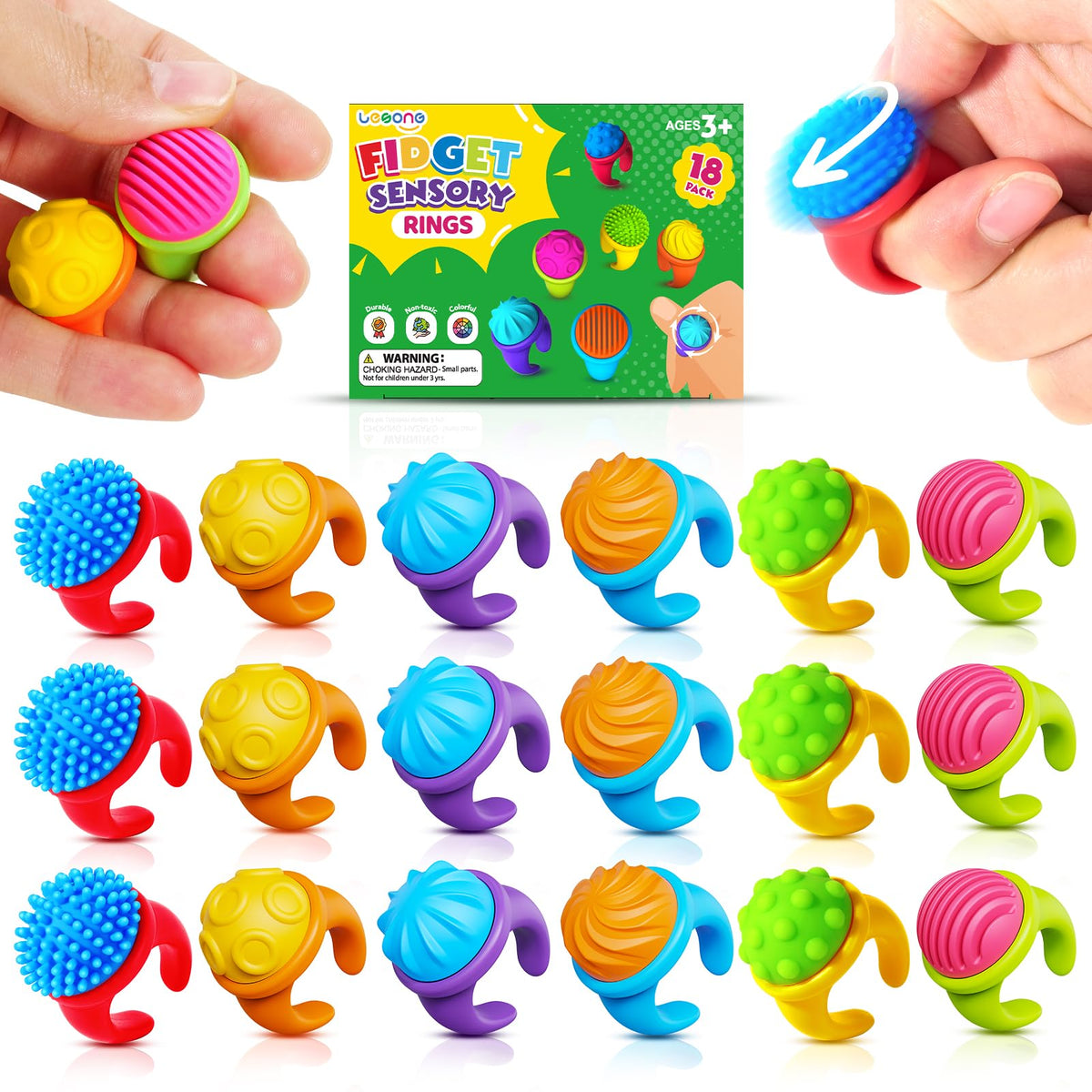 LESONG fidget rings textured close-up showing tactile silicone surfaces for focus