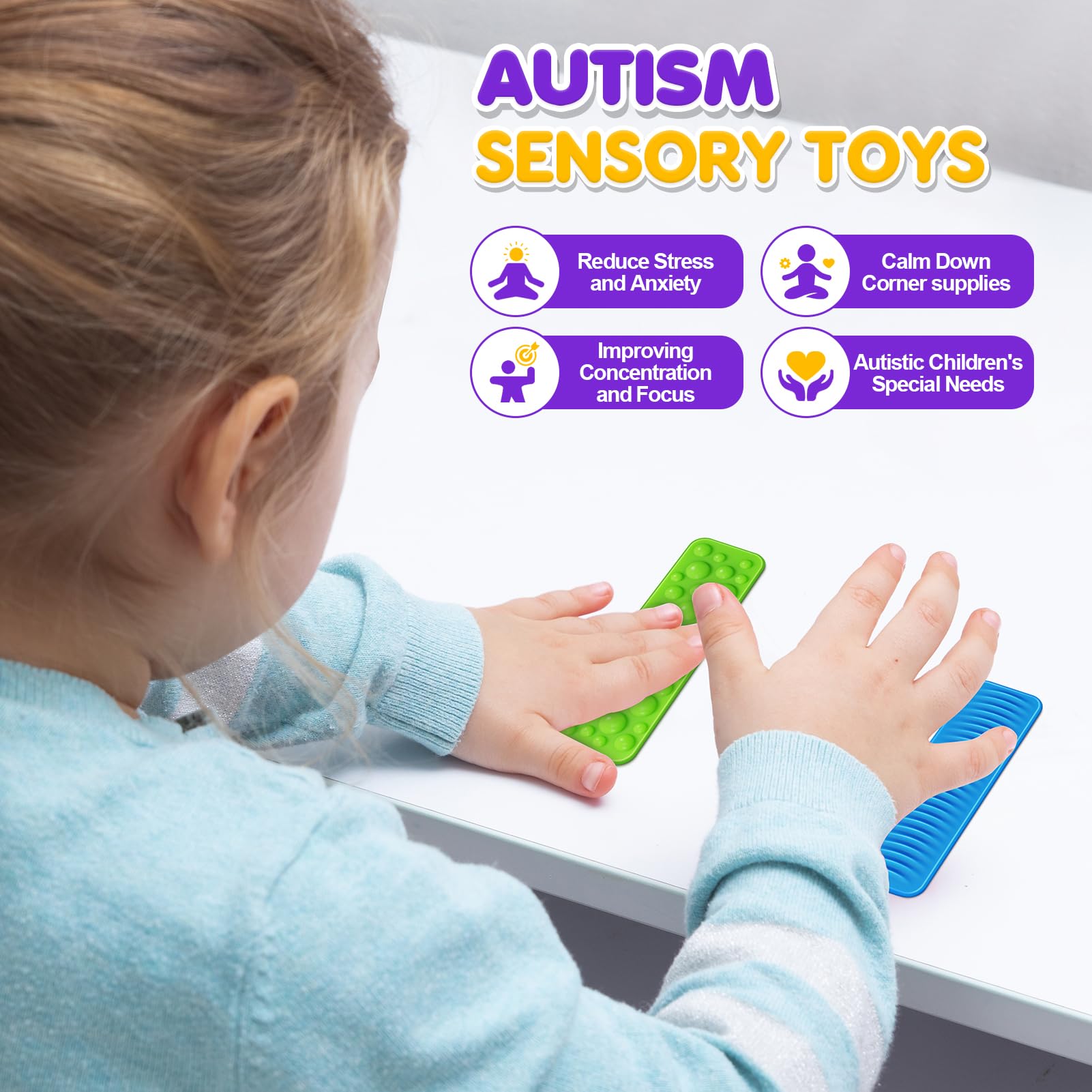 Lesong compact fidget strips paired for varied tactile exploration