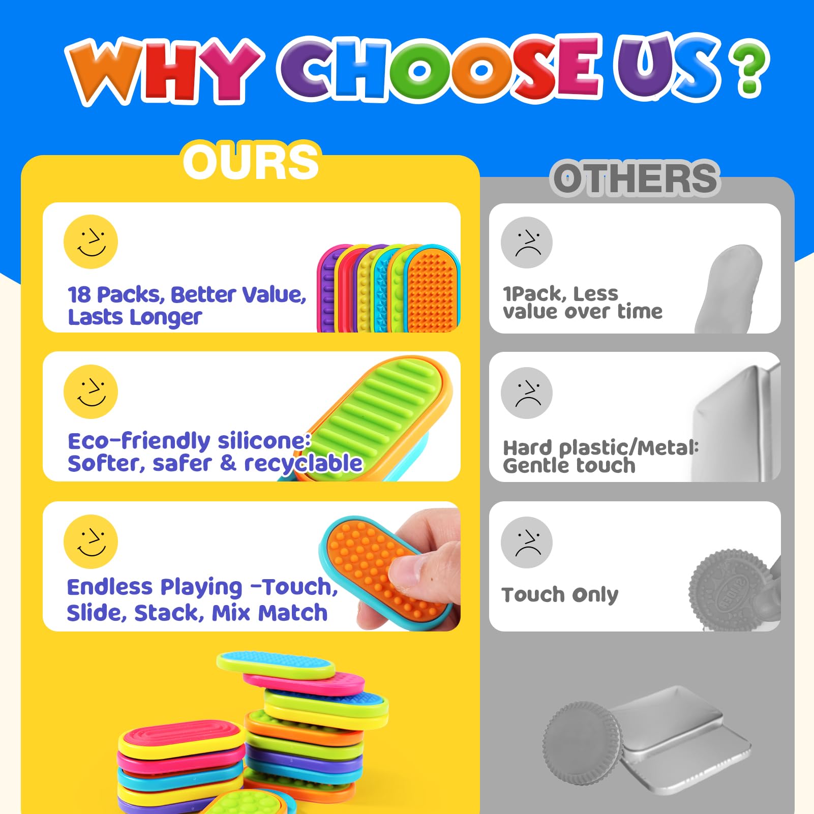 LESONG silicone magnets in six colors promote calm, tactile exploration at home.