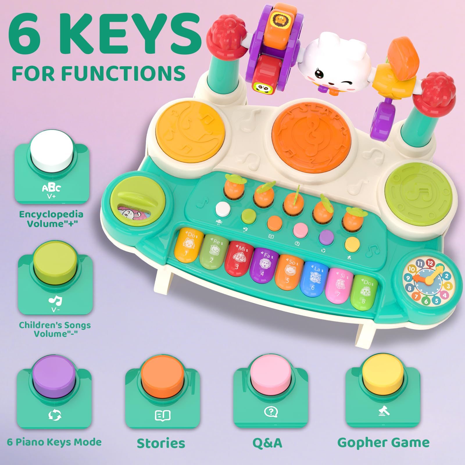 LESSETI 20in1 nursery rhymes mode offers joyful musical play for babies