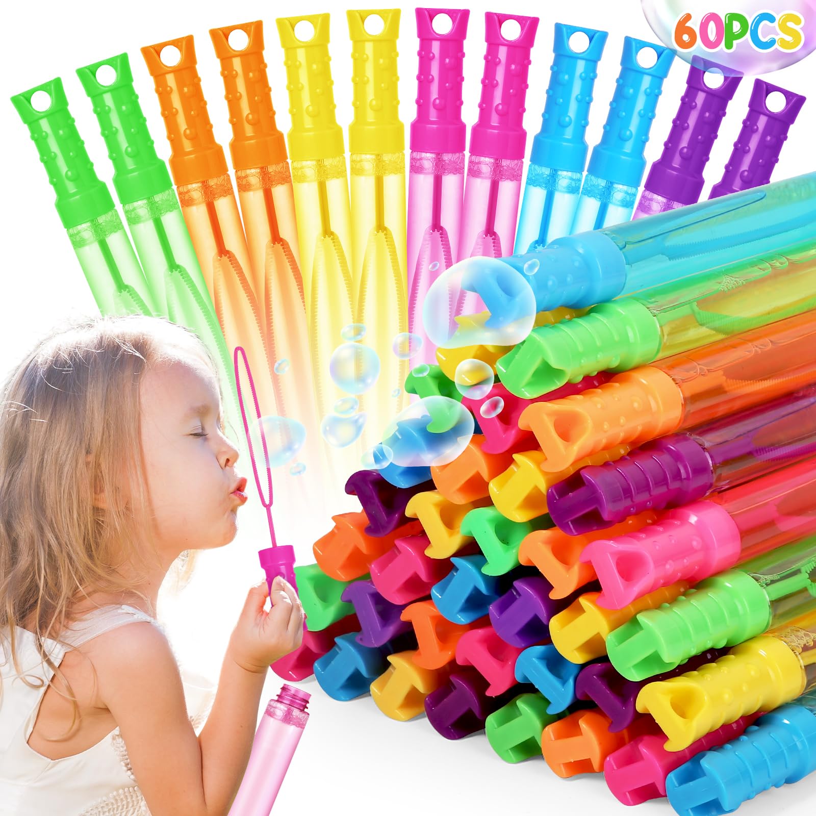 Letapapa bubble wand 60-piece pack in six colors for vibrant outdoor fun.