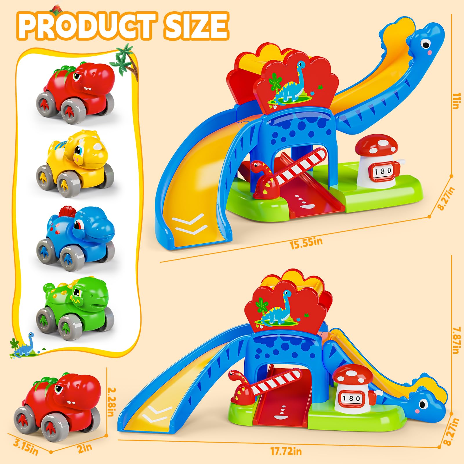 Letapapa dinosaur track layout shows seesaw mechanism for interactive play.