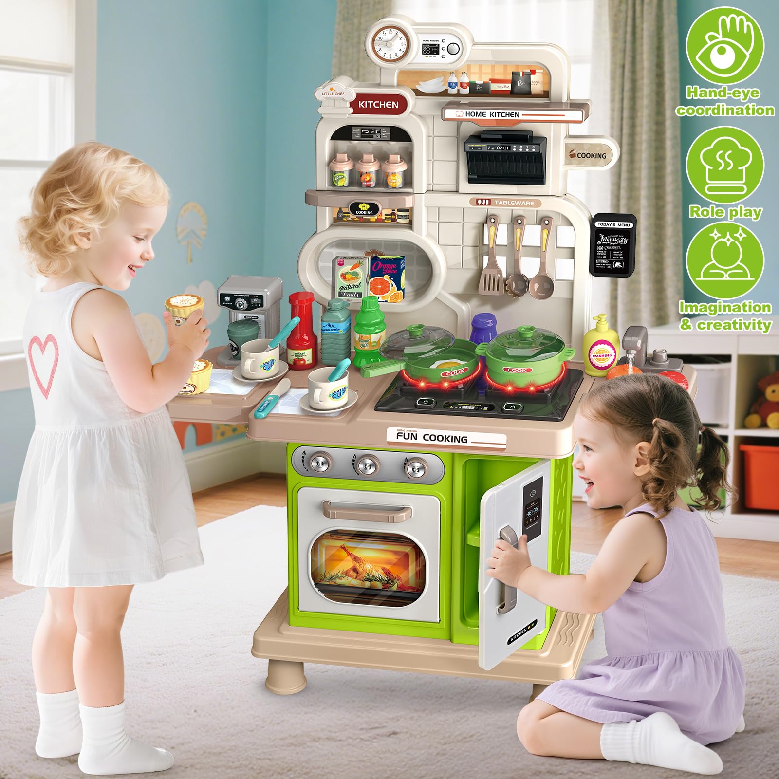 Letapapa Hooks and counter storage keep the play area tidy.
