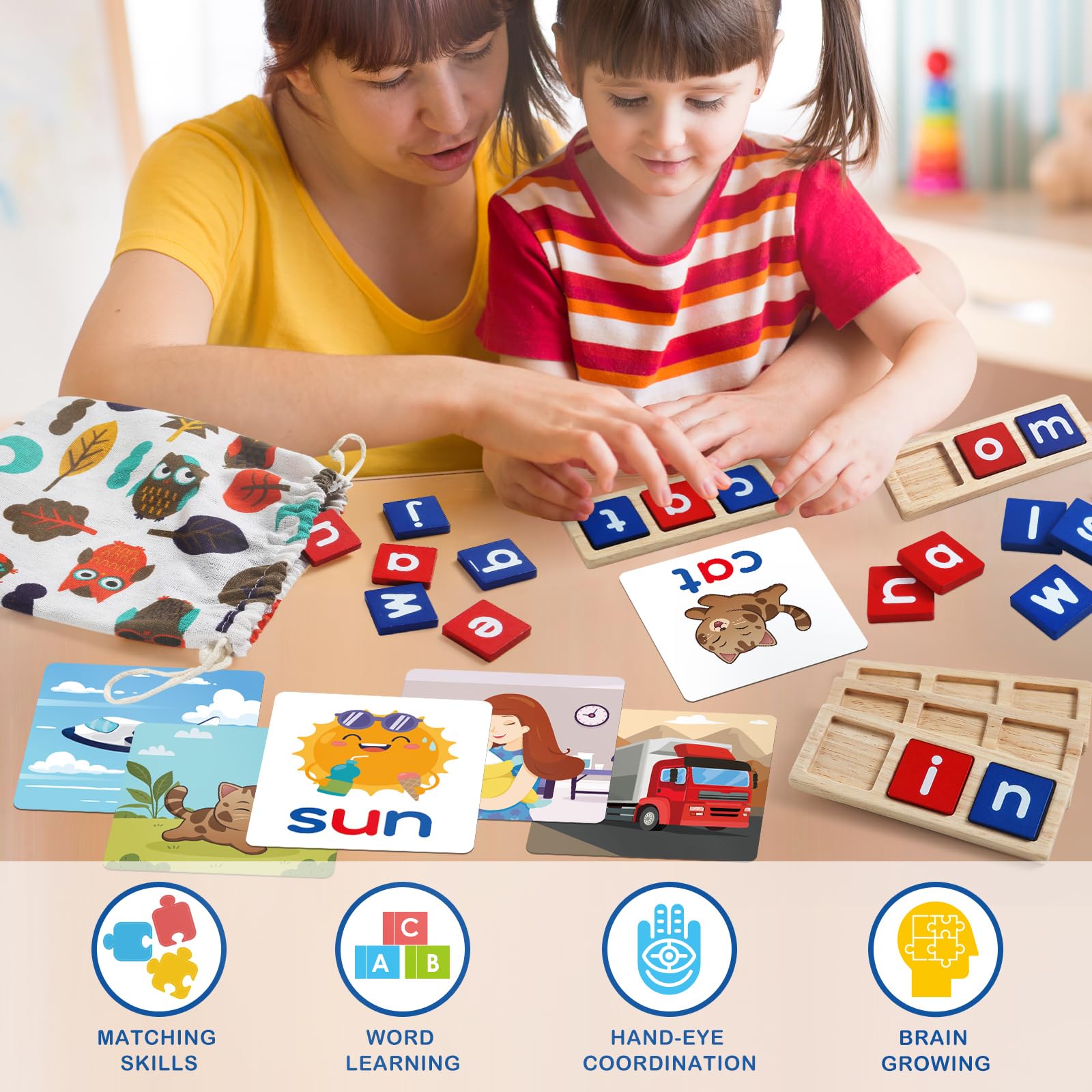 Letapapa storage bag keeps flash cards and blocks organized for quick sessions.