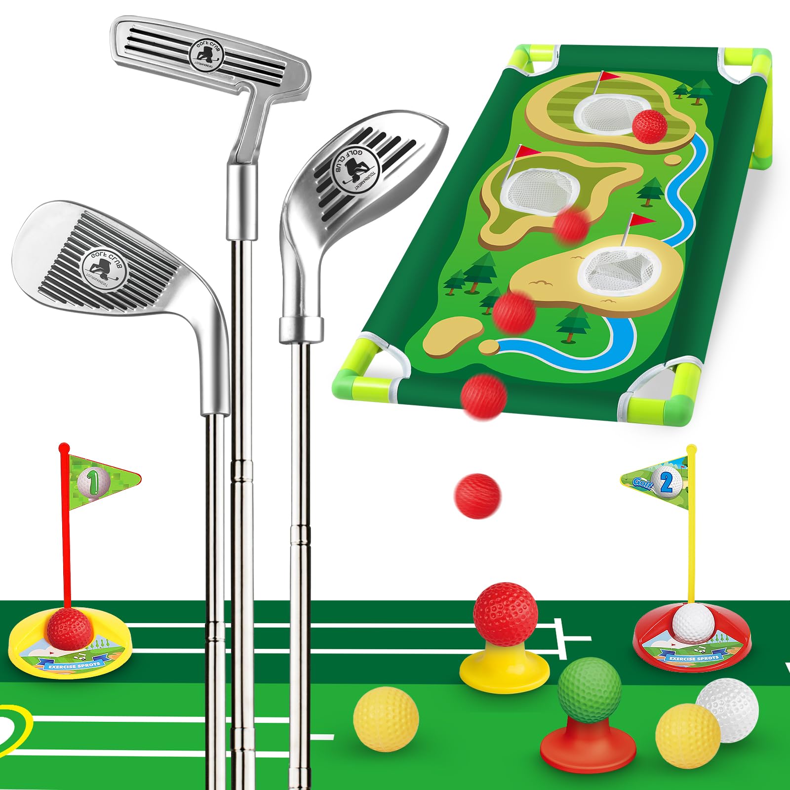 Letapapa toddler golf set adjustable clubs for growing kids, easy to swing indoors.
