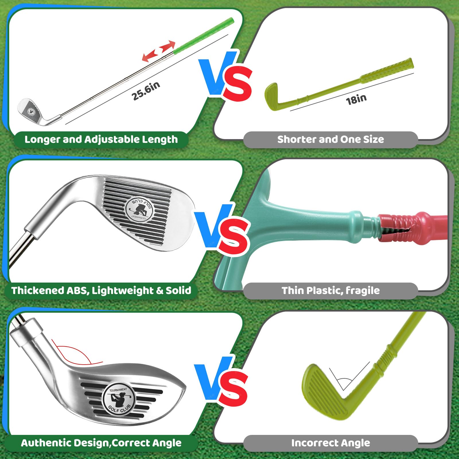Letapapa toddler golf set wood club extends reach for longer strokes.