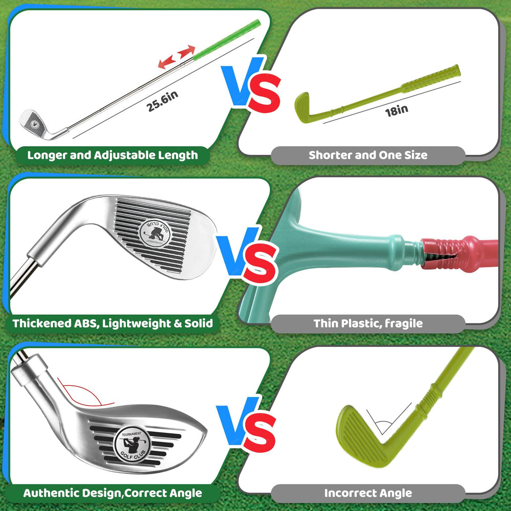 Letapapa toddler golf set wood club extends reach for longer strokes.