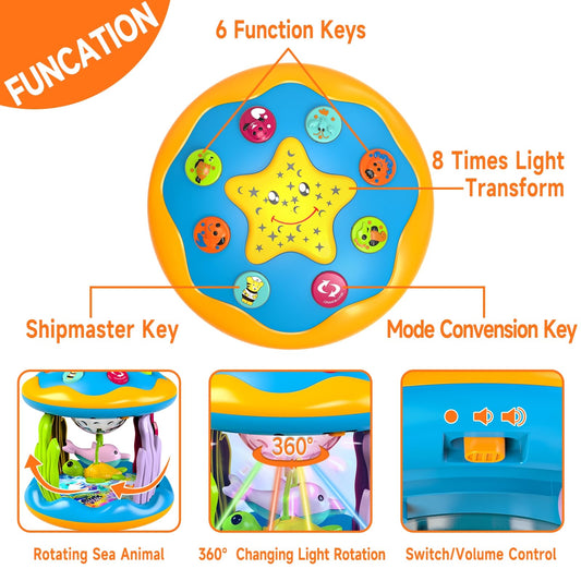 Letapapa tummy-time light-up toy with dolphins and turtles engages early exploration.
