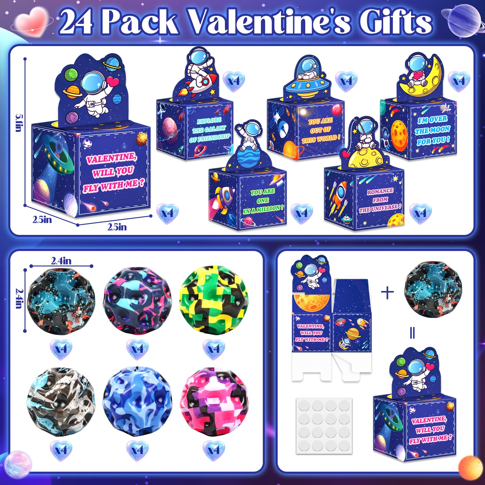 Letapapa valentines bouncy ball planets in vibrant colors