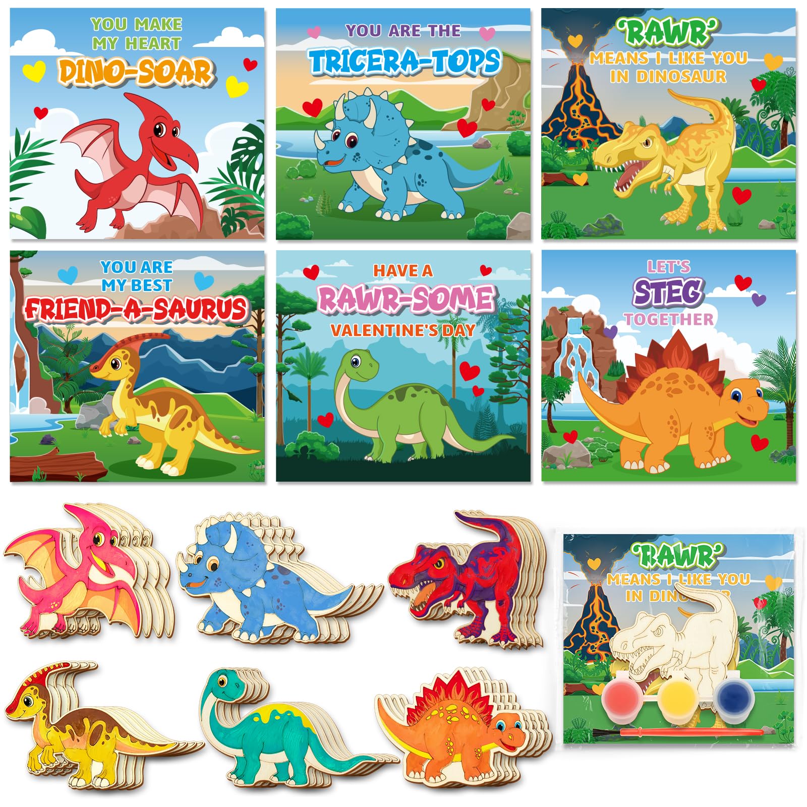 Letapapa Valentine cards with dino designs for classroom exchanges