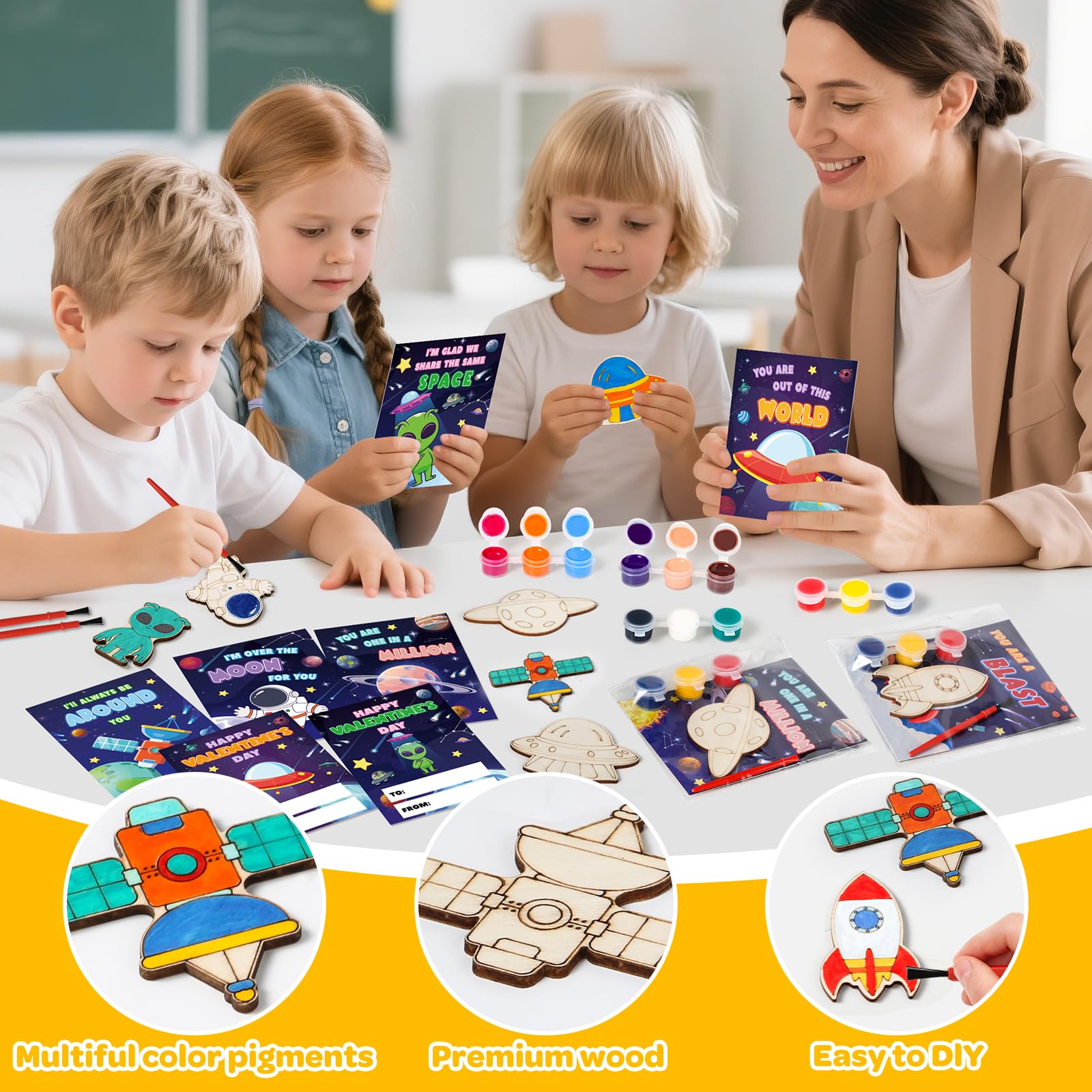 Durable smooth wooden pieces support confident, mess-free painting.