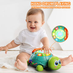 Letapapa turtle toy features volume control for comfortable listening.