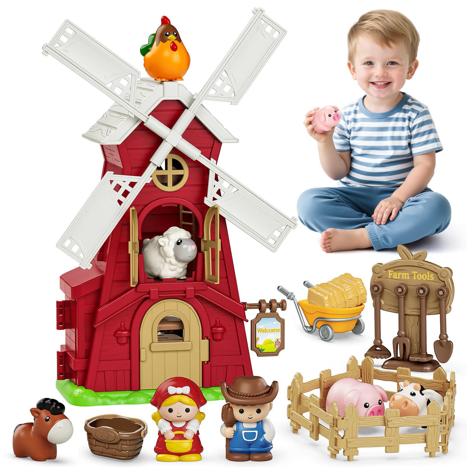 Letapapa windmill barn front view promotes imaginative farm play and durable construction.