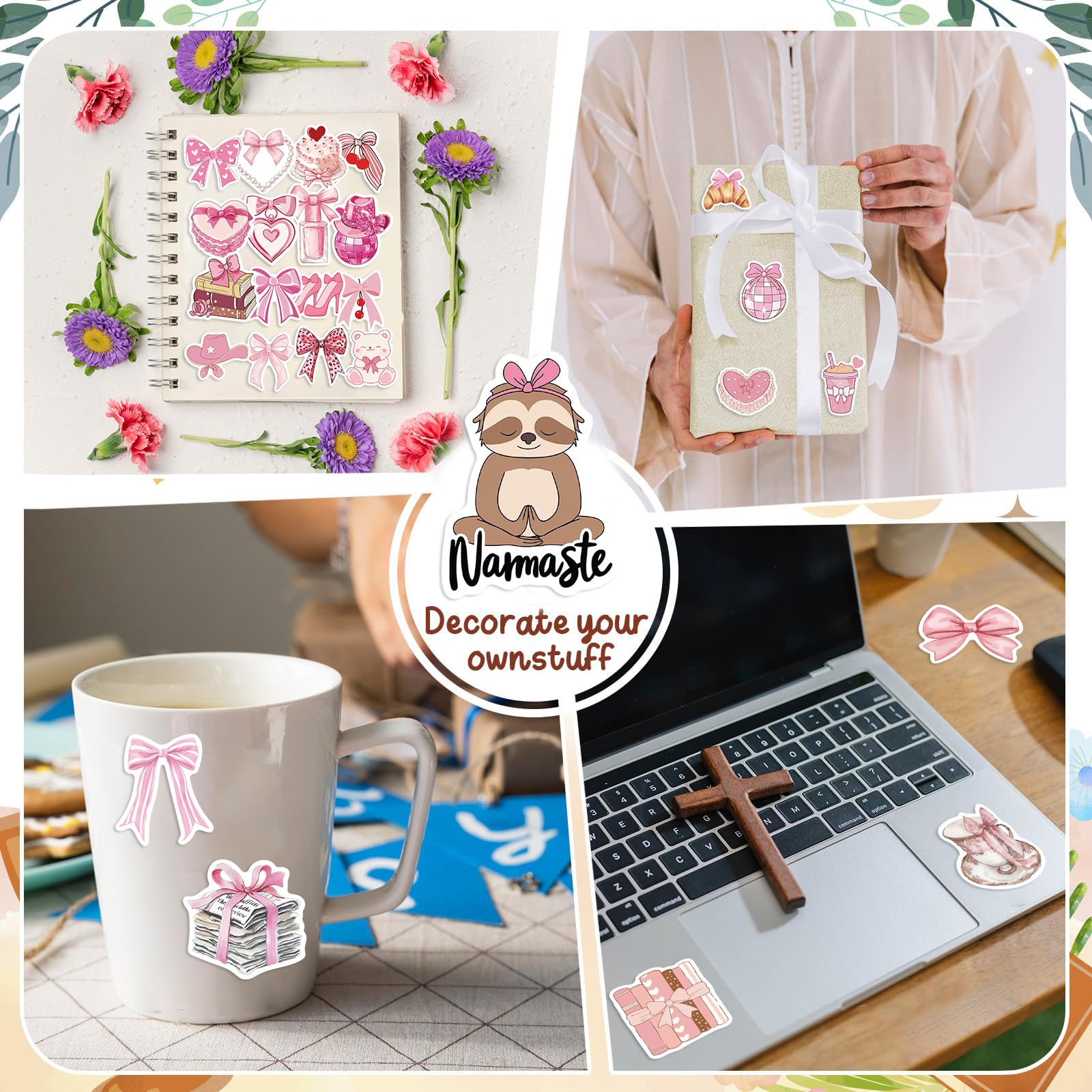 Letiezhi Coquette pink stickers applied to a mug for decorative use